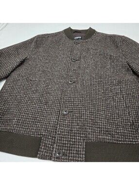 EUC Sz XL Men's EXPRESS Brown Wool Blend Bomber Jacket Water Resistant Button Up
